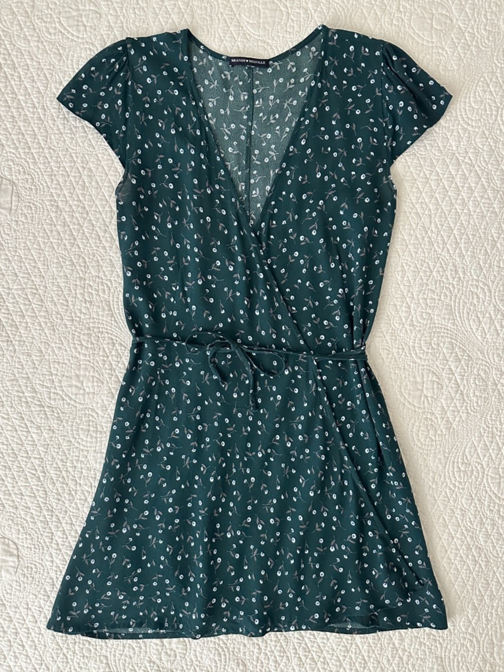 Brandy Melville Robbie Green Ditsy Floral Wrap Dress - Picture 3 of 16